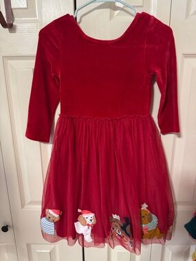 Mini Boden Red Velvet & Tulle Holiday Dog Appliqué Dress size 10-11